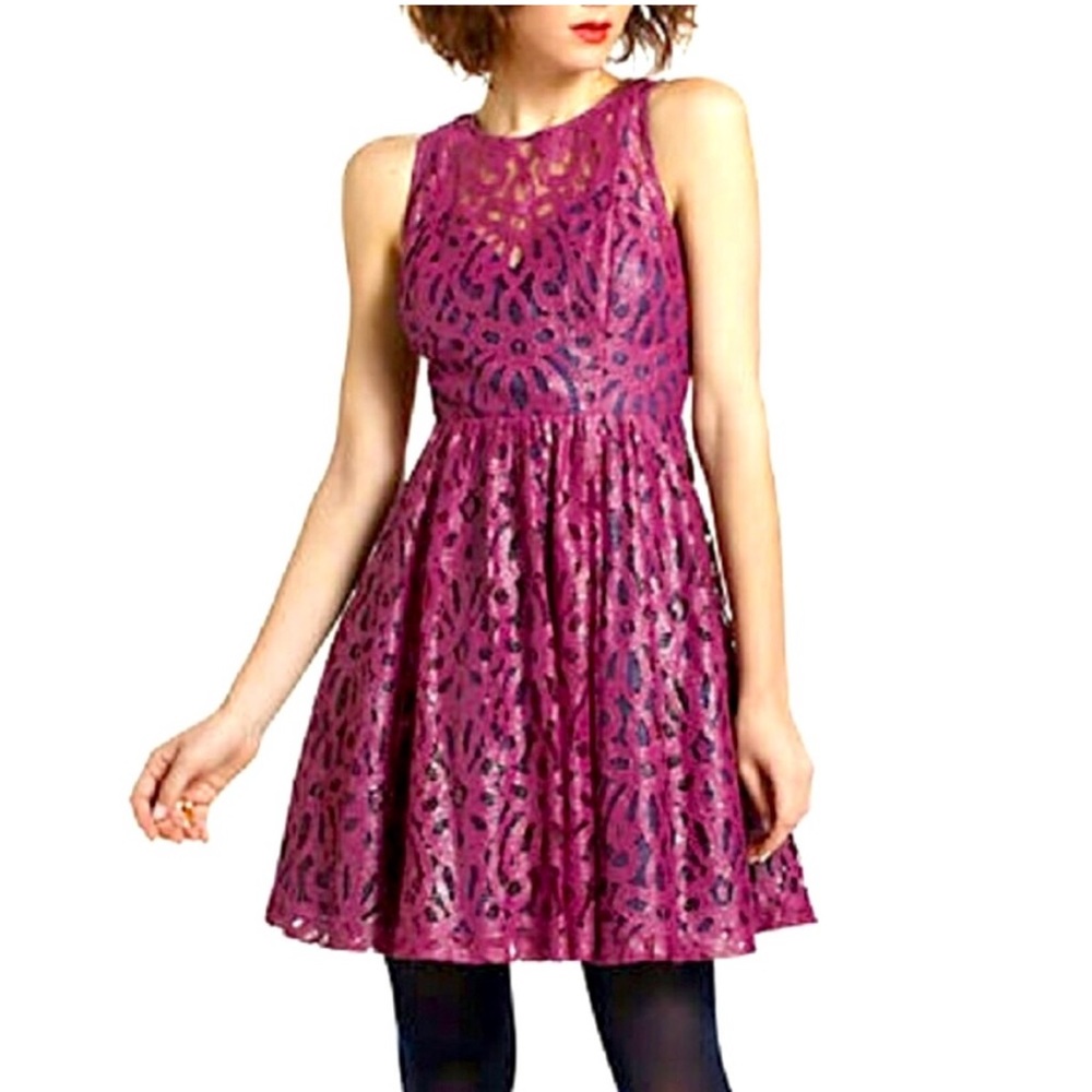 New Tracy Reese Anthropologie Mariposa lace dress plum purple violet lace